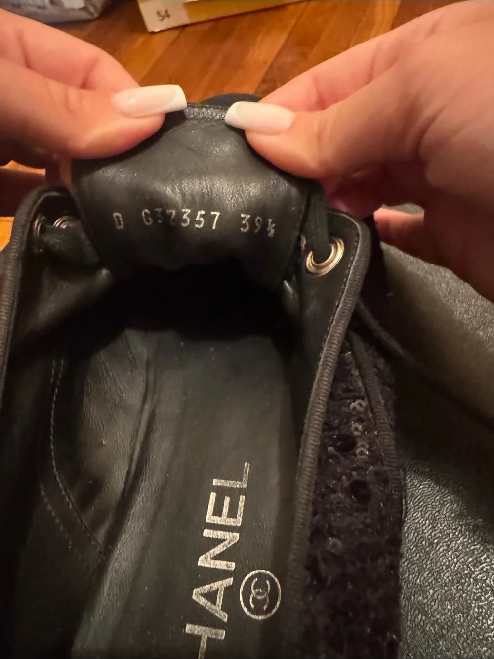 CHANEL Black Tweed Pearl-Trim Slip-On Sneakers